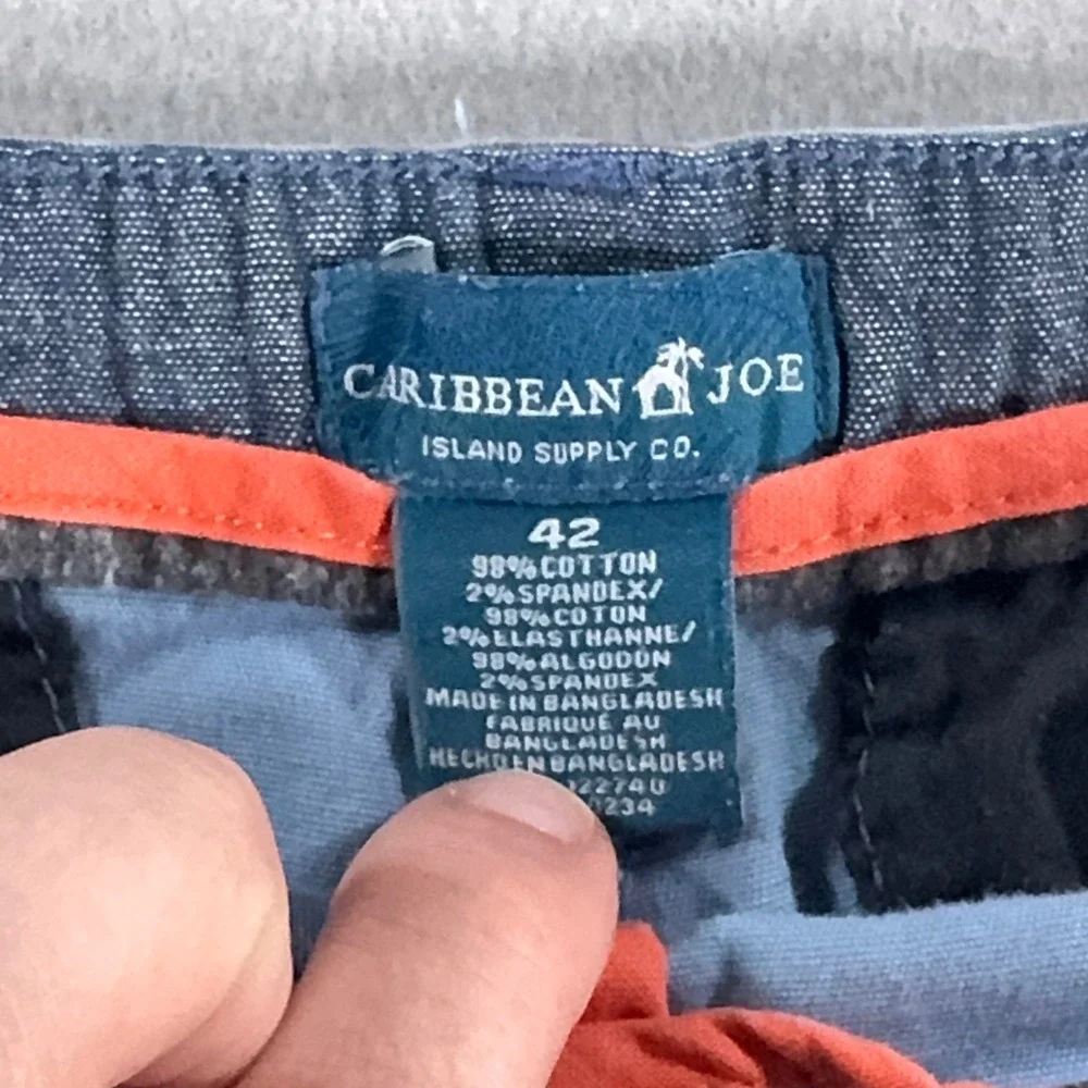 Caribbean Joe Mens 42 Blue Palm Leaf Tropical Flat Front Stretch Shorts